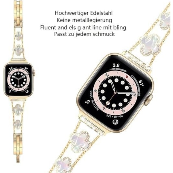 Bling Diamond Lucky Clover Damarmband Kompatibelt med Apple Watch Armband 38mm - 46mm Series SE 10 - 1, Sött Klänning Glittrande Diamantarmband Gold + colorful 42/44/45MM
