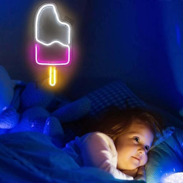 Wabjtam Jäätelötikku Neonkyltti - USB-virtalähteellä toimivat 3D-taide LED-kyltit Neonvalot makuuhuoneeseen | Valaistut akryyli neonkyltit seinäkoristeeksi syntymäpäiväjuhliin