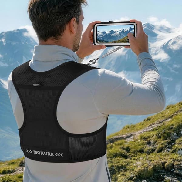 Unisex Running Vest, Adjustable Chest Straps, Hydration Backpack with 500ml Soft Flask - Lightweight Reflective for Marathon, Touchscreen-Friendly Phone Pocket black