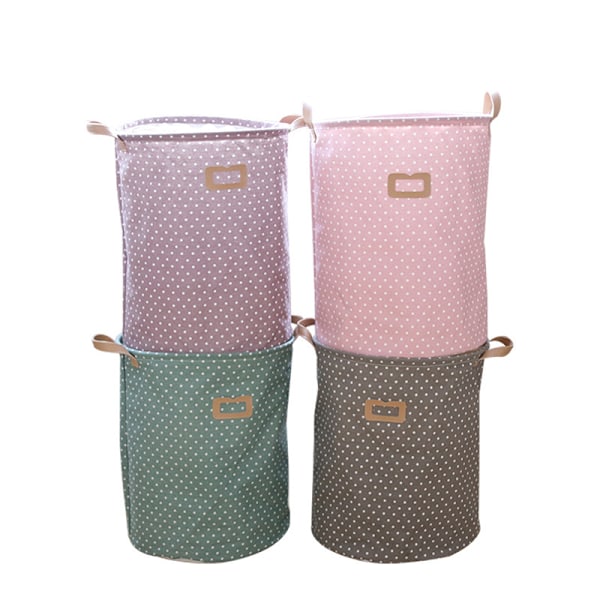 Tjocka hopfällbara runda förvaringskorgar för tvätt, bomull Purple dot stitching 35*45cm