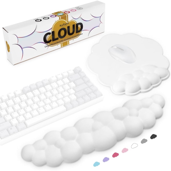 White Cloud handledsstöd speltangentbord och musmatta, ger extra komfort för din handled och hand med snygg Memory Foam musmatta handledsstöd