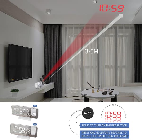 Projector Alarm Clock, Clock Radio with Temperature, Humidity