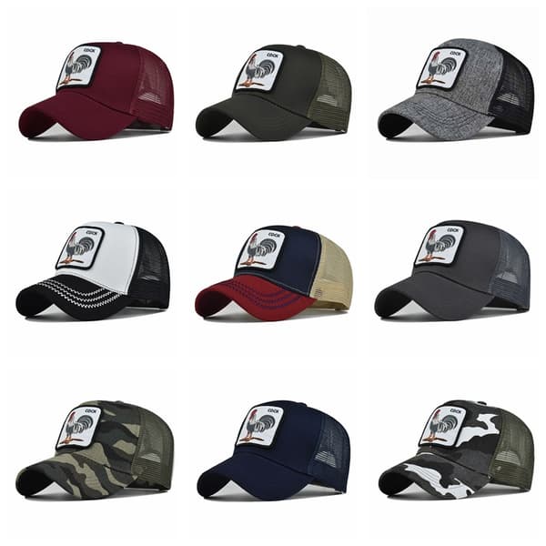 Trucker Cap til mænd - Mesh Baseball SnapBack Cap - Marineblå-rød hane