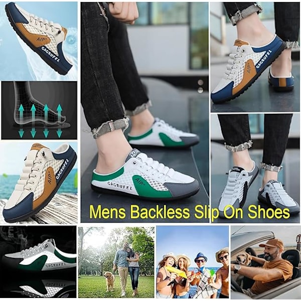 Herr Slip-on Sneakers med rygglös design, Slip-on Sneakers med rygglös design, Andningsbara Mesh Tofflor Komfort Casual Mule Sneakers Gray 42.0