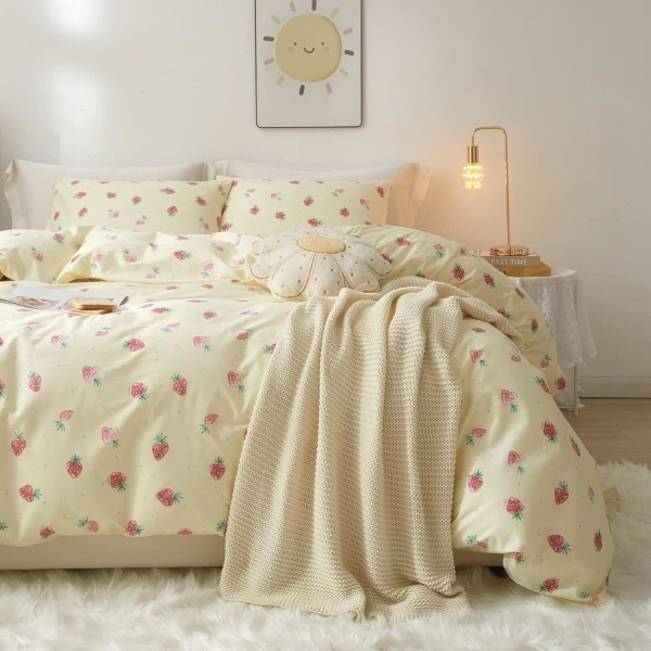 Set cover små jordgubbar Vändbara flickor sängkläder set 3st Bästa sängkläder presenter för barn Twin Size