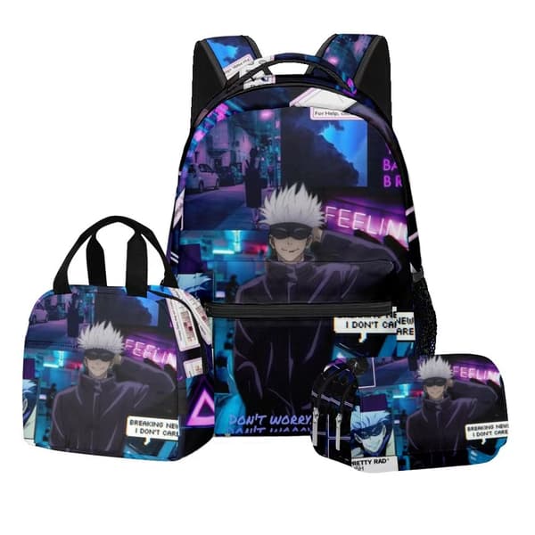Jujutsu Kaisen Anime Backpack 3-piece set for students with lunch bag and double-layer pencil case, multiple styles b111 b111 3PC