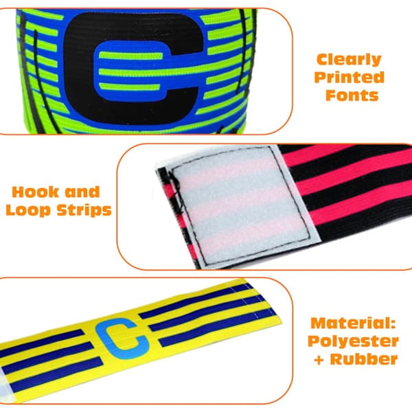 6 stk kapteinsbind, justerbart kapteinsbind fotball for barn og voksne, flerfarget elastisk sportsbind polyester