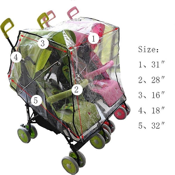 Regntrekk for tvillingvogn Universal Størrelse Side ved Side Vogn Værbeskyttelse, Baby Regntrekk/Vindskjerm