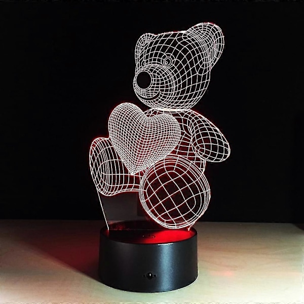 3D-lampa Optisk Illusion, Nallebjörn Byter Färg 7 Olika Färger