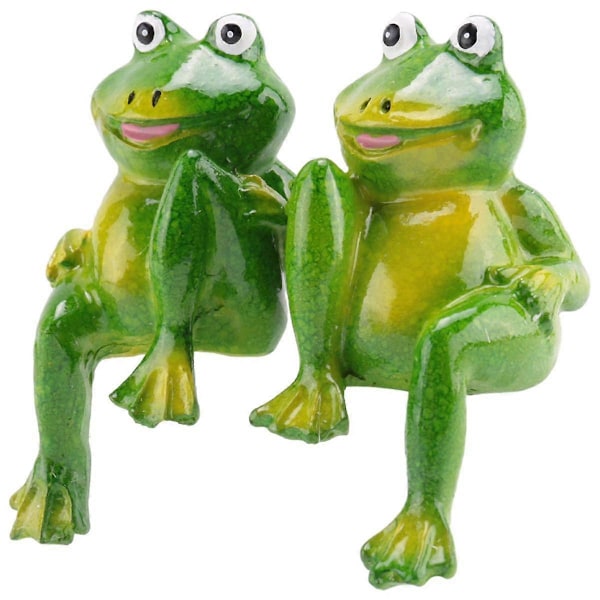 2-pack Söt Resin Sittande Groda Staty Utomhus Trädgård Förvaring Dekorativ Groda Skulptur för Hemmet