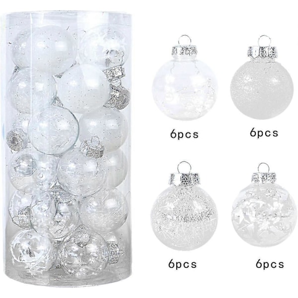 24 st julgranspynt 6 cm/2,36 tum Färgad Plast Transparent Klotset Osplitterligt Målat Klotset Hem Julgran Hängande Semestertillbehör (vit