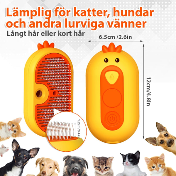 Dampbørste til kat med udløserknap, genopladelig dampbørste til kæledyr, selvrensende dampbørste til kat med vandtank til kæledyr