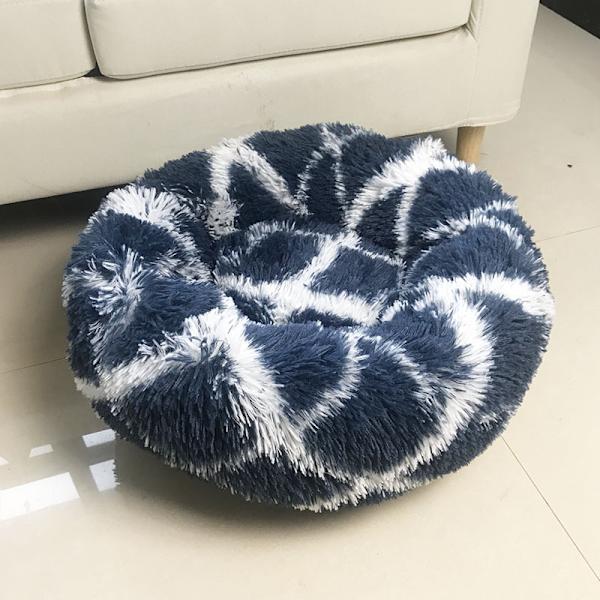 Queta Kattsäng, Vacker Djursäng, Liten Hundbädd Husdjursbädd Plysch Mjuk Rund Kattsäng (50cm) Checkered navy blue Diameter 50 cm