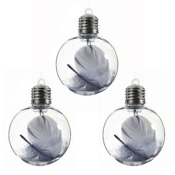3 stk / sett Led julekuler Lysende økning atmosfære Rund form Høy lysstyrke Hengende dekorere Faux Fjær Transparent juletre Decora K 8 cm