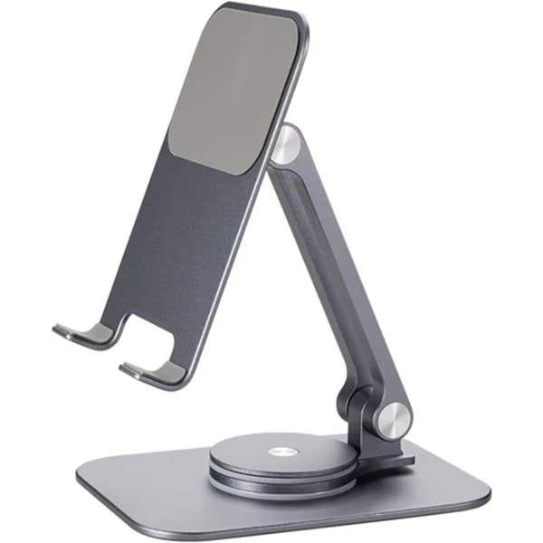Vikbar 360° roterande platta/telefonhållare, bärbar telefonhållare i metall för skrivbordet, justerbar roterande platta för alla telefoner och platta (grå) Svart M