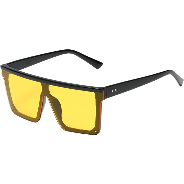 Fyrkantiga överdimensionerade solglasögon för kvinnor Män Mode Flat Top Stora svarta ramskärmar Mörkblå XL