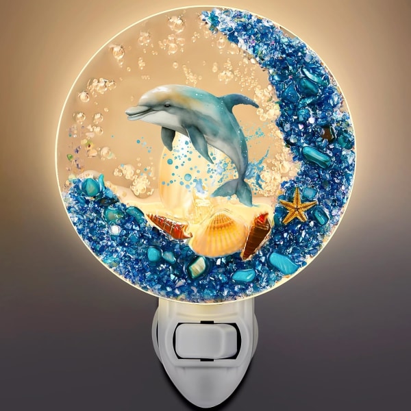 Koppla in snäckskalsnattlampa Ocean Havsdjur Dekorativ nattlampa Stick in Beach Nightlight Vintage Ocean Night Lamps (Delfin)