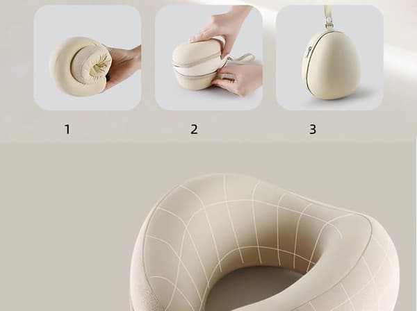 Memory Foam Resekudde – Ergonomisk och kompakt design, lämplig för flygplan, bil och långresor (grå)