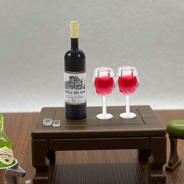 2 Set Miniature Wine Bottles Cups Mini Bottle Models Pretend Play Mini House Props 3.90X0.80X0.80CM
