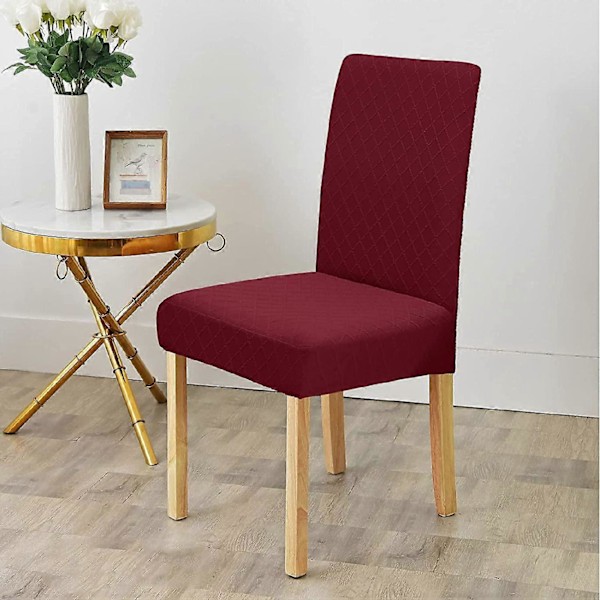Tuolinpäälliset ruokailuhuoneeseen, 6 kpl, ruokatuolin päällinen Jacquard joustava keittiöön, hotelliin, ravintolaan (6 kpl, viininpunainen)
