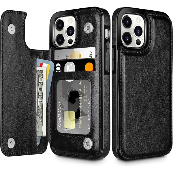iPhone 15 Pro - case Case med korthållare Stötsäkert case Flip Folio Mjukt PU-läder Magnetisk cover Case (svart)