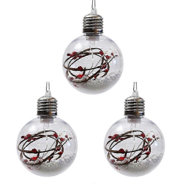 3 stk / sett Led julekuler Lysende økning atmosfære Rund form Høy lysstyrke Hengende dekorere Faux Fjær Transparent juletre Decora D 8 cm