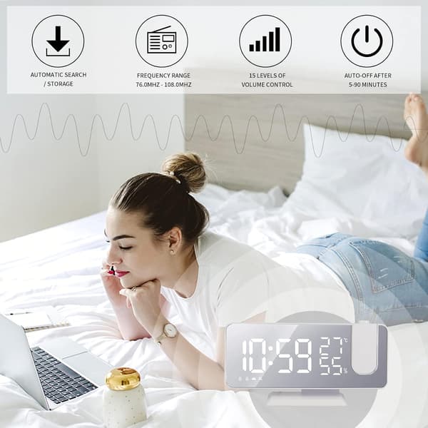 Projector Alarm Clock, Clock Radio with Temperature, Humidity
