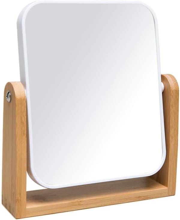 Makeup Mirror with Bamboo Stand, 360° Rotatable, Portable Table Mirror for Bathroom, Shaving and Makeup