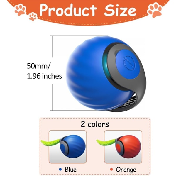 Speedy Tail 2.0 Katteleke, Speedy Tail Katteleke, Interaktiv Katteballeleke, Smarte Katteleker Ball, To Hastighetsjusteringer, med Hale (Oransje) orange