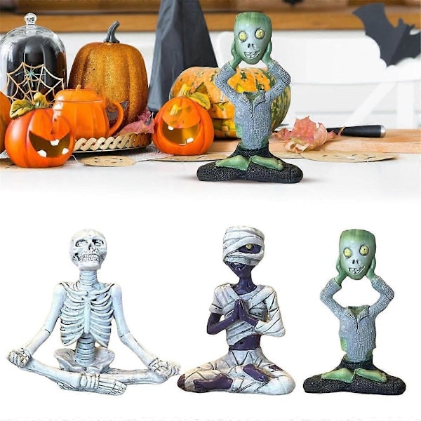 Meditatiivinen Luuranko Kukkaruukku Pääkallo Kasviruukku Halloween Koristeellinen Puutarha Kukkaruukku Veistos A