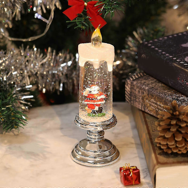 Jultomte Ljusstake, Batteridriven LED-Ljusstake, Vattentät, Flimmerande Juldekorationer Present - jjS Silver - Gift Santa Claus
