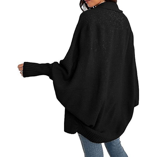Kimono Batwing Kabel Åben Front Strikket Slasket Oversized Wrap Cardigan Sweater Yderbeklædning Frakke til Kvinder black M