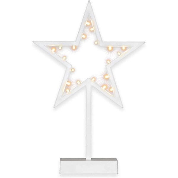 20 LED Dekorationslys Stjerne Kold og Varm Hvid Julestjerne Stjerneramme Femtakket Stjerne-bordlampe Femtakket Stjerne