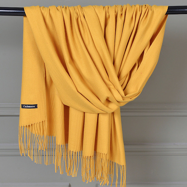 Cashmere Sjal Uld Shawl Ensfarvet Faux Cashmere Varmt Sjal Marineblå Tassel Sjal Til Kvinder Til Kvinder Turmeric 70*200cm