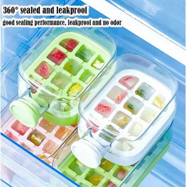 2-in-1 500ML Ice Maker Ice Cube Tray & Water Bottle, Touchless Silicone Ice Cube Tray, White