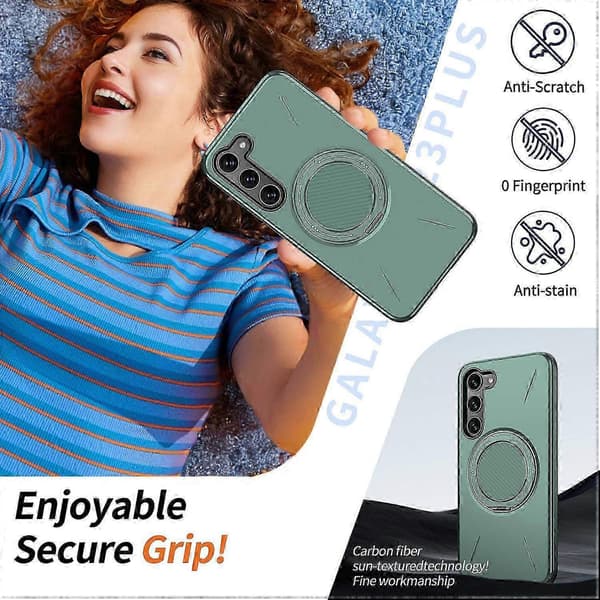 Samsung Galaxy S23 Magnetic Case with Rotating Stand, TPU + PC Protective Phone Case, Thin Anti-Fall Case Green