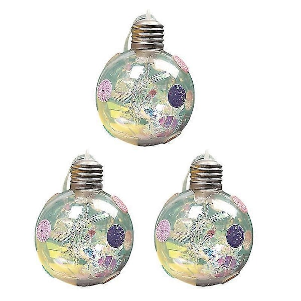 3 stk / sett Led julekuler Lysende økning atmosfære Rund form Høy lysstyrke Hengende dekorere Faux Fjær Transparent juletre Decora A 8 cm