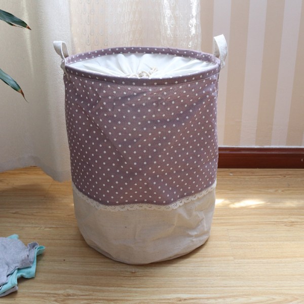 Tjocka hopfällbara runda förvaringskorgar för tvätt, bomull Purple dot stitching 35*45cm