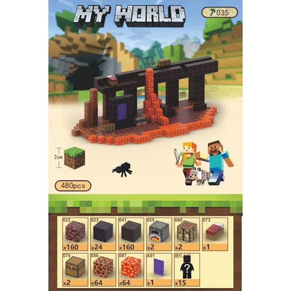 Minecraft Byggstenar Set Magnetiska Byggstenar Leksak Magnetiskt Brädspel T035-Hell Portal-480 pcs