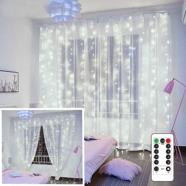 Strängljusgardin, USB drivna Fairy Lights för väggfest i sovrummet, 8 lägen & IP64 vattentät Idealisk för bröllopsinredning utomhus (vit, 7,9 fot x 5,9 fot)