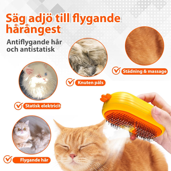 Dampbørste til kat med udløserknap, genopladelig dampbørste til kæledyr, selvrensende dampbørste til kat med vandtank til kæledyr