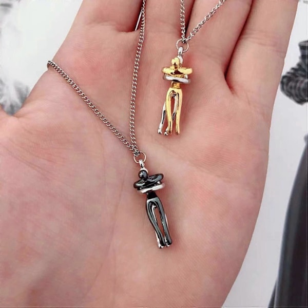 Par Halsband Gåvor för Pojkvän Flickvän, Kärleksfull Kram Halsband Hängsmycke Man Fru Gåva till Födelsedag Jul Alla hjärtans dag Guld