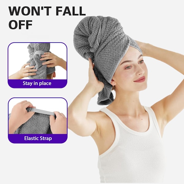 Stor mikrofiberhandduk för kvinnor, anti-frizz handduk med elastiskt band | Superabsorberande | Speed ​​Towel Gray