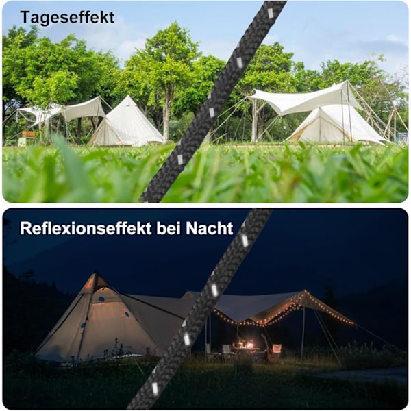 8 spännlinor med repsträckare, 4m repspärrlina, reflekterande tältlina med spännare, krok, Ø 4mm justerbart lina för campingtältlampa