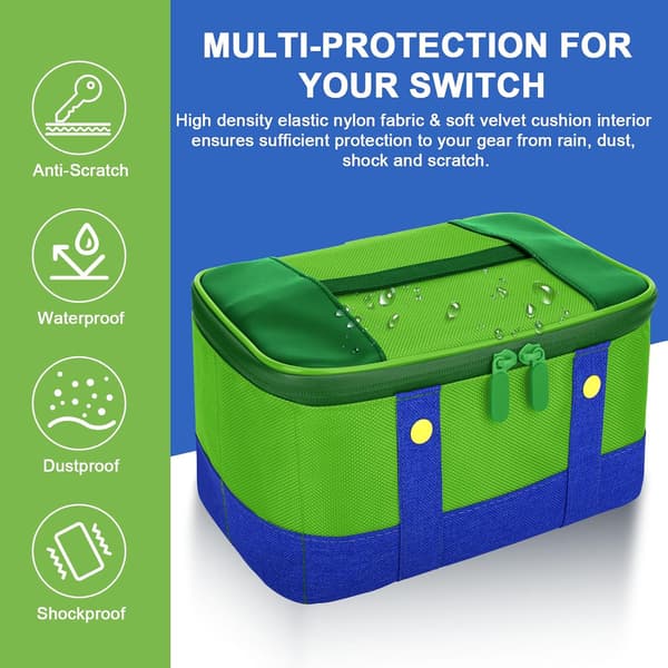 Cute Switch Carrying Case for Nintendo Switch/Lite/OLED, Portable Soft Shell Waterproof Messenger Bag Oxford for NS SD Console Dock JoyCons Accessories Green