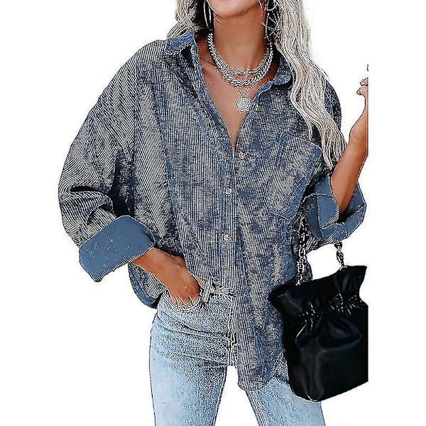 Kvinner Langermet Cordfløyel Skjorte Knapp Løs Casual Oversized Jakke Med Lomme