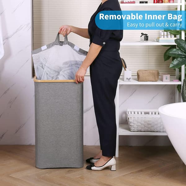 Large Laundry Basket with Lid, 100L Large Hamper with Bamboo Handles for Clothes, Large XXL Foldable Laundry Hamper with Grey Inner Bag