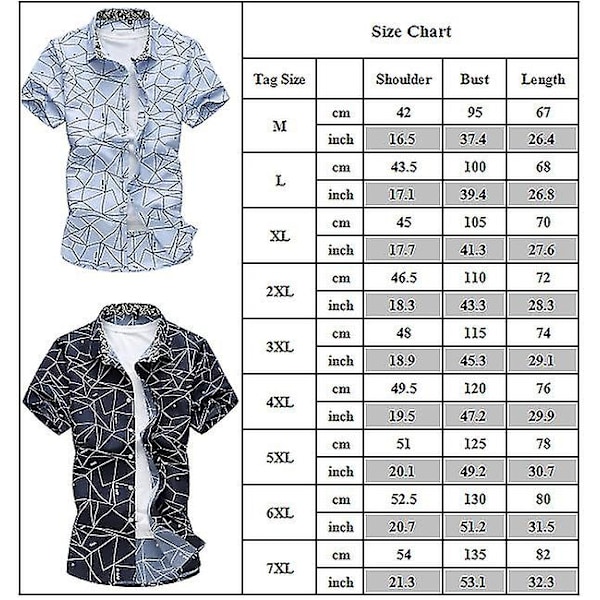 Herre Skjorte med Knapper Sommer Casual Strand Kortærmet Toppe XL