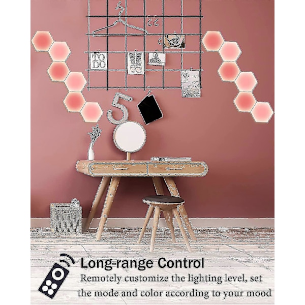 Hexagon Lys Med Fjernbetjening, Smart DIY Hexagon Væglamper, Dobbelt Kontrol Hexagonale LED Lys Vægpaneler Med USB-strøm