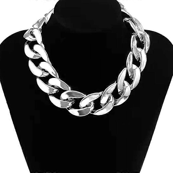 Punk Cubansk Led Kæde Choker Halskæde Oval Kæde Led Halskæde Statement Hip Hop Smykker til Kvinder og Piger Silver